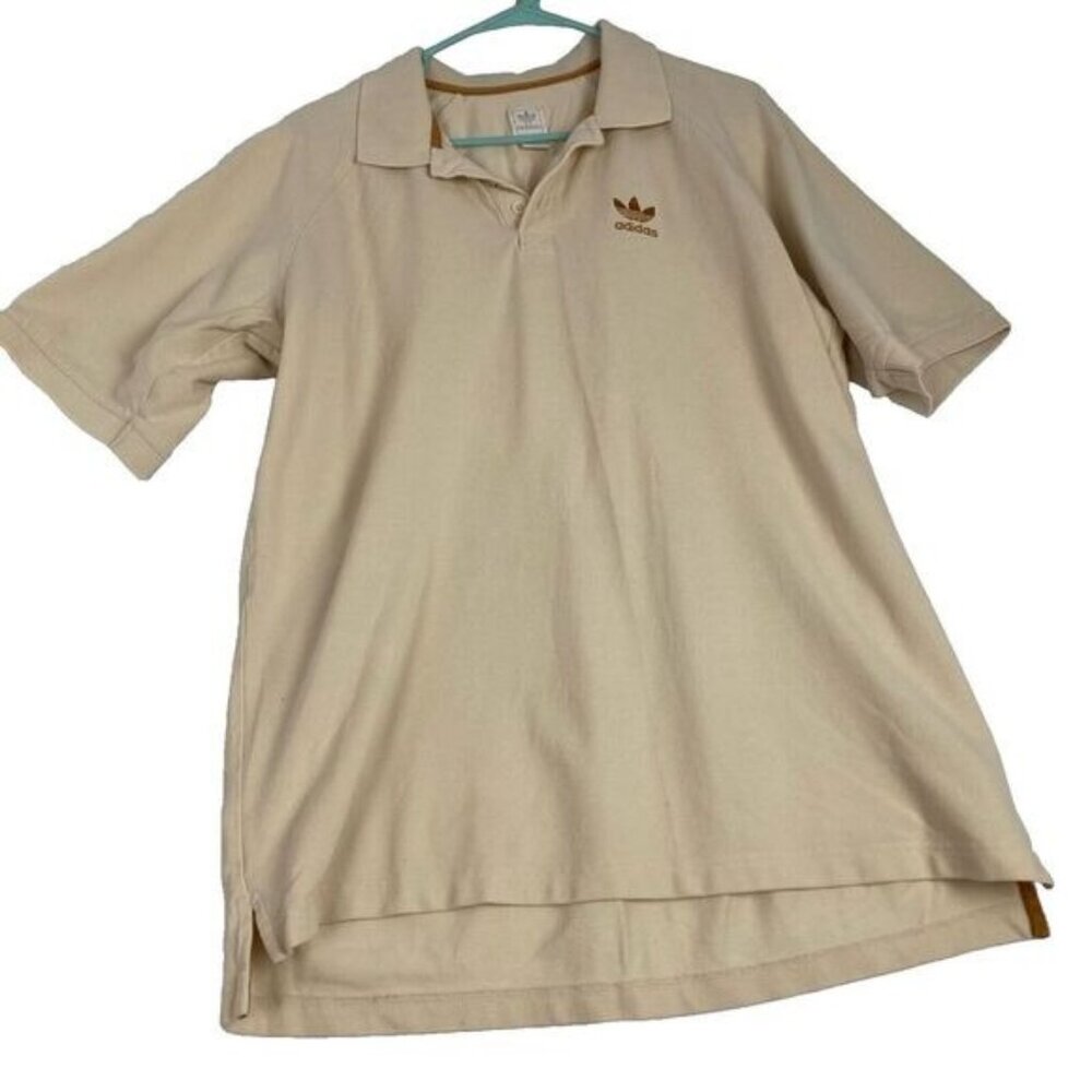 Adidas Men's polo Shirt Size L Ivory Clothing Short Sleeve Embroidered Logo.